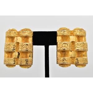 Butler & Wilson Vintage Clip On Earrings Chunky Gold Heavy Signed 1970s BinBB